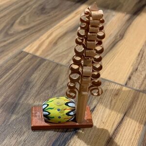 Vintage German Artistic Wooden Sculpture with Painted Egg 4” tall